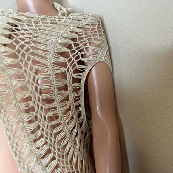 Sioni mesh crochet beige tan open front waterfall front SZ SM Swimsuit cover up - Picture 8 of 9